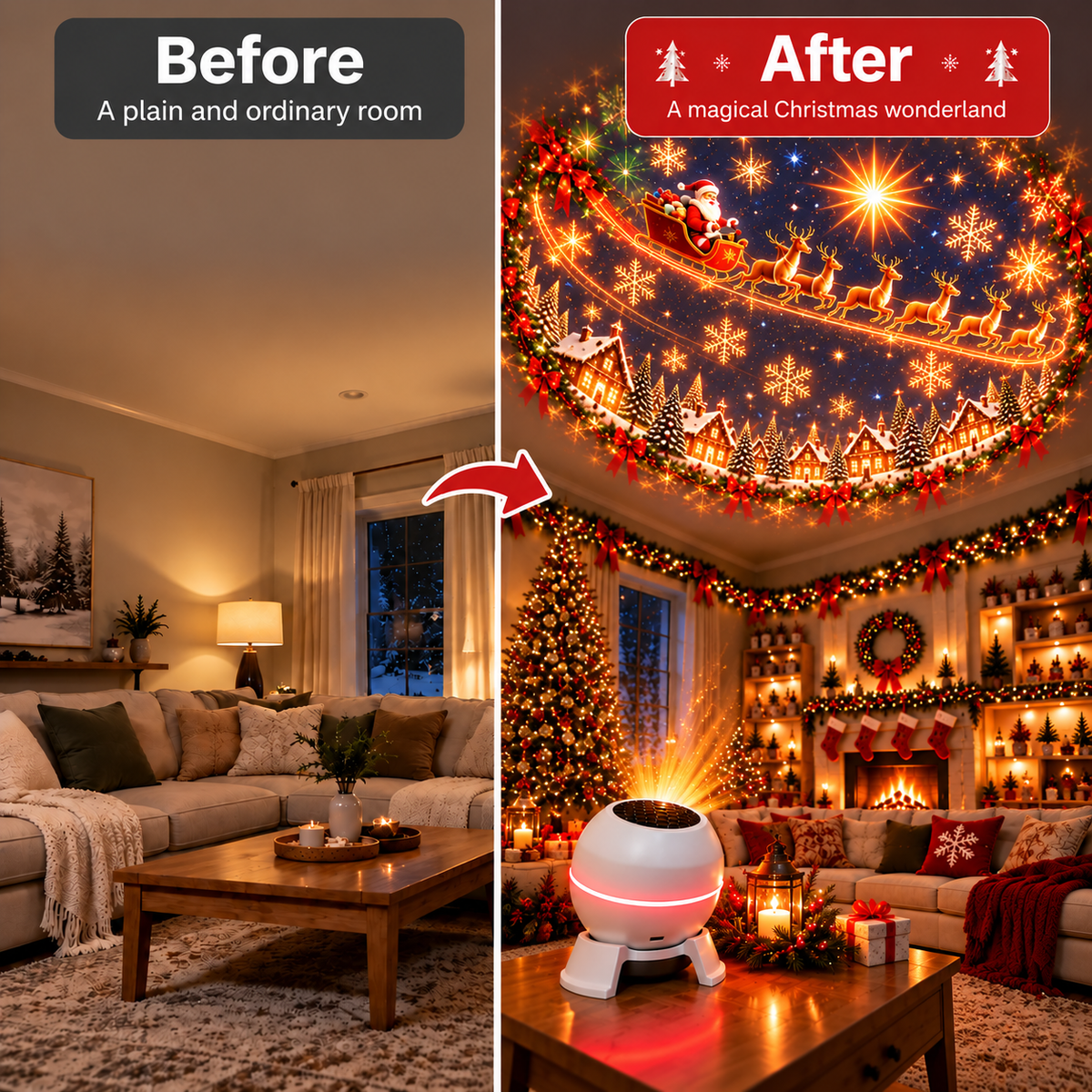🔥🎄 Magical Christmas Projection Night Light – Transform Any Room Into A Holiday Wonderland