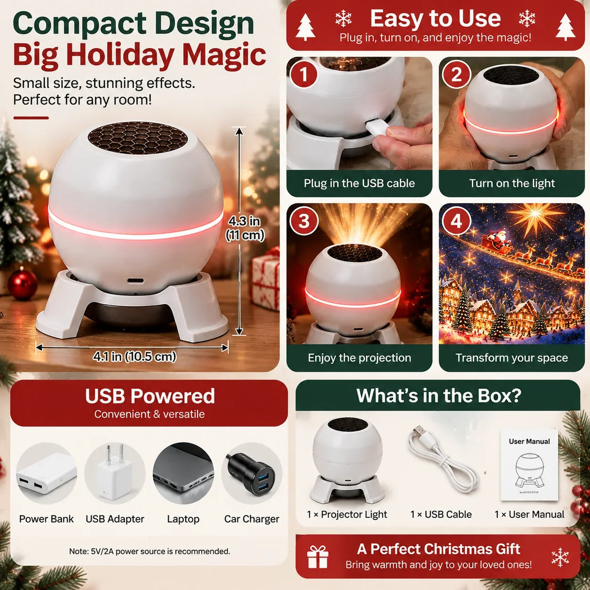 🔥🎄 Magical Christmas Projection Night Light – Transform Any Room Into A Holiday Wonderland